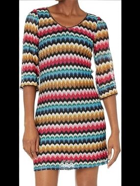 Trina Turk Orchestra V Neck Chevron Multicolor Dress -SZ4